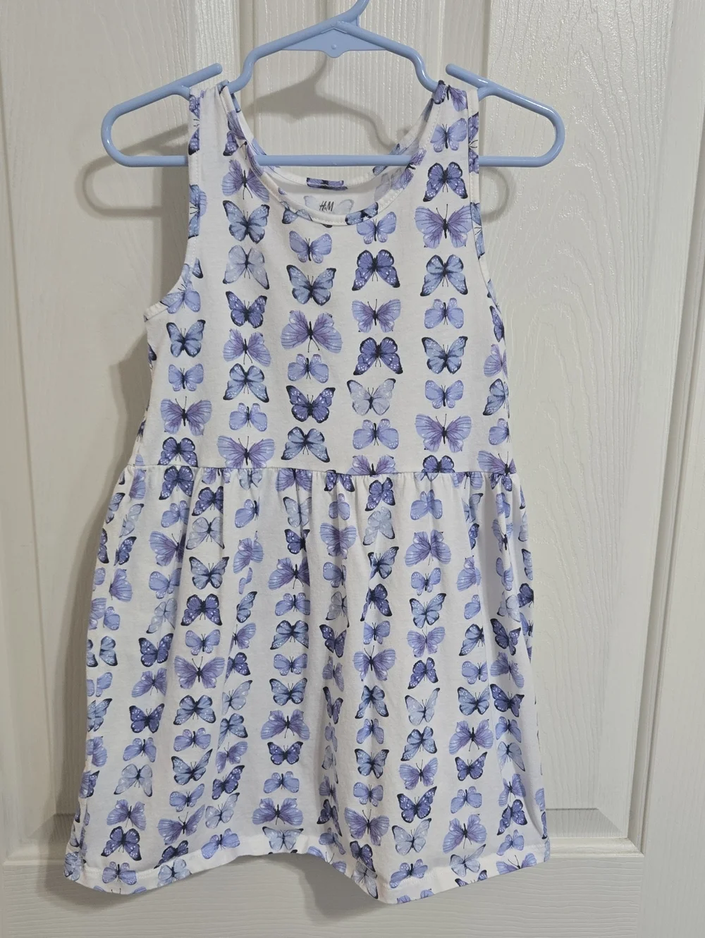 H&M White Dress with Blue Butterfly Print